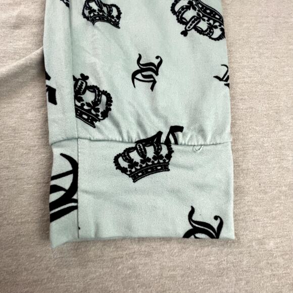 Juicy Couture Pajamas Gray Top Blue Pants All-Over Logo Crown M - Picture 6 of 6